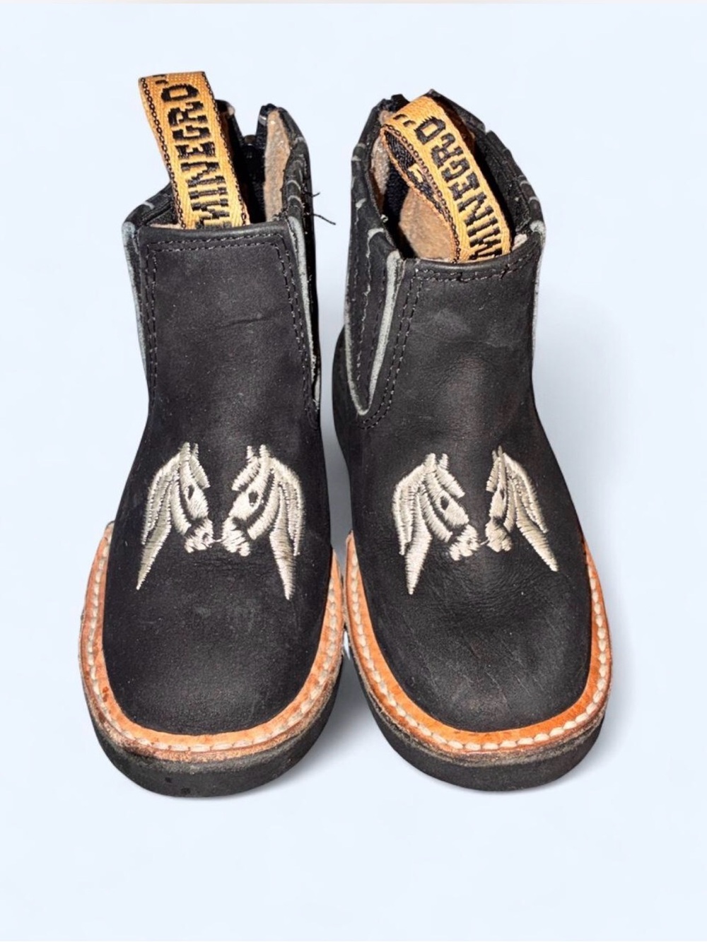 Black Kids Chelsea Boots with Horse Embroidery by